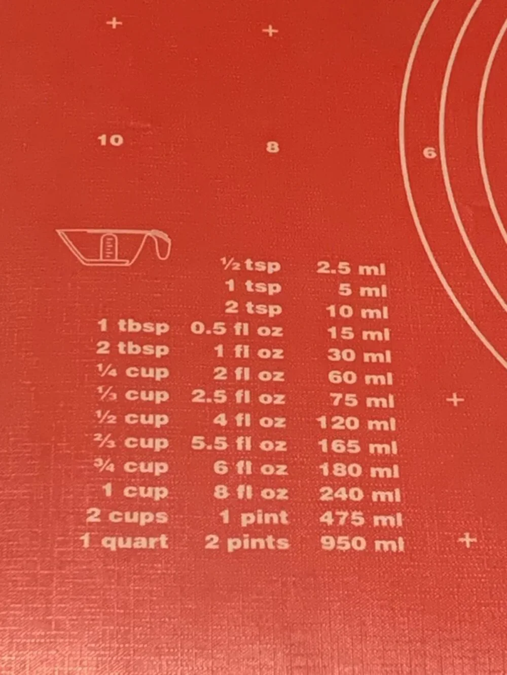 Tupperware Simply Perfect Pastry Sheet w/ measurement guide and conversion chart